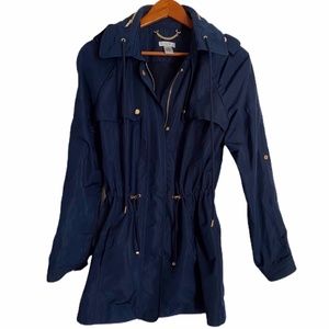 Cache Navy Blue Rain Jacket Gold Hardware w/ hood